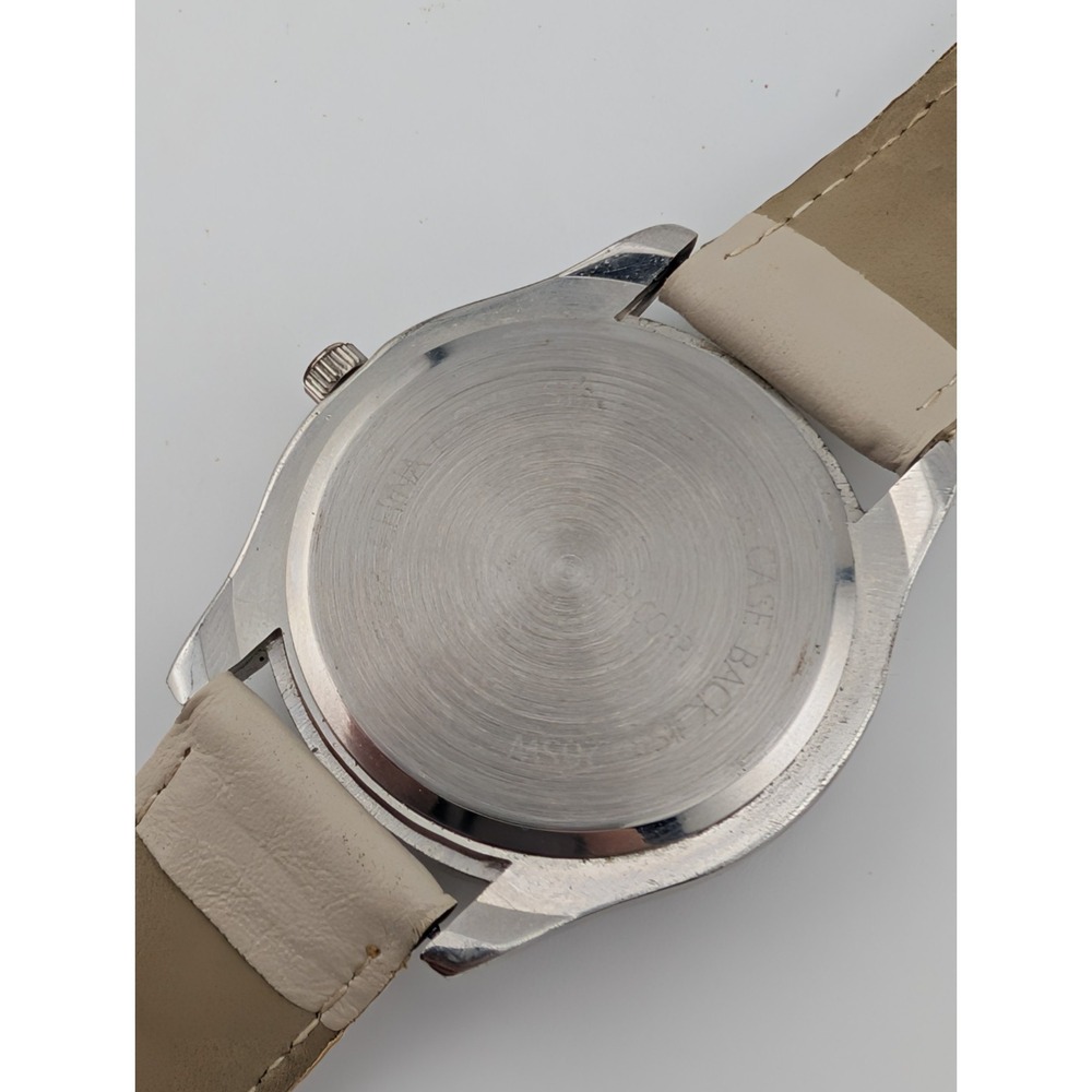 Accutime Watch Women 40mm Case Crystal Bezel White Faux Leather Band New Battery - Picture 8 of 9